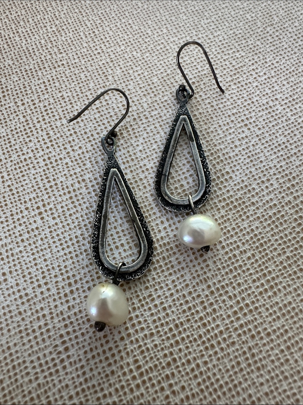 Silpada Silver Teardrop Earrings with White Pearl Drops